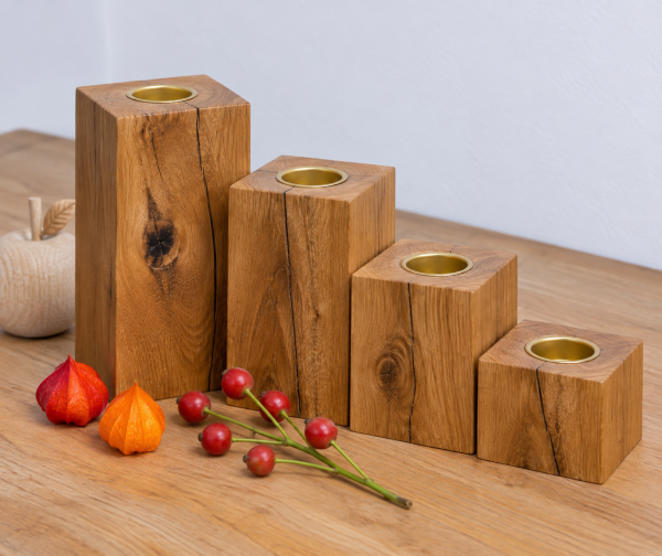 Teelichthalter aus Eiche 4er Set – 5, 10, 15 & 20 cm