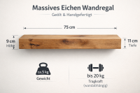 robustes Eichenwandregal massiv geölt 75cm