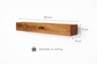 Schweberegal Eiche 9×11 cm – massives Wandregal 50 cm